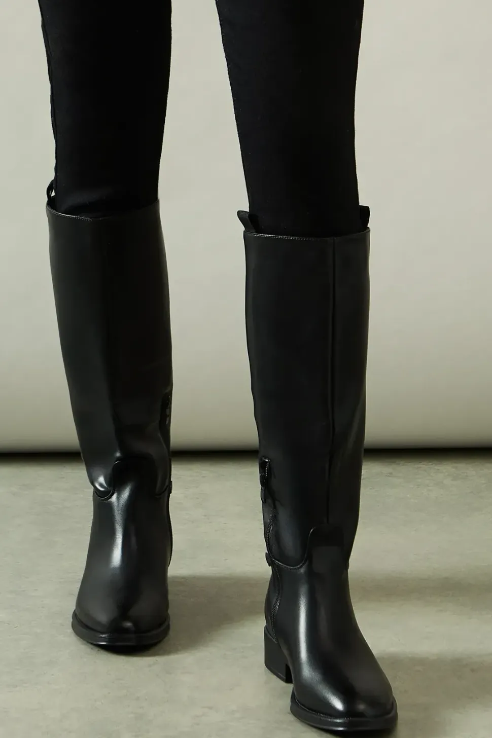 Keely Faux Leather Stirrup Detail Low Heel Riding Knee Boot