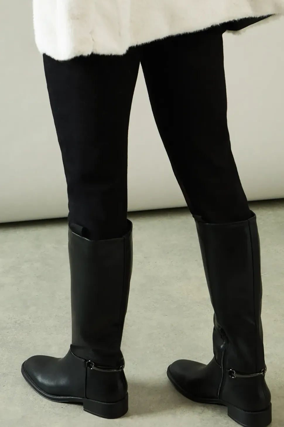 Keely Faux Leather Stirrup Detail Low Heel Riding Knee Boot
