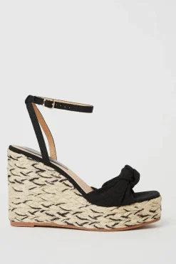 Kendra Textile Knot Detail High Espadrille Wedge Sandals