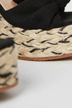 Kendra Textile Knot Detail High Espadrille Wedge Sandals