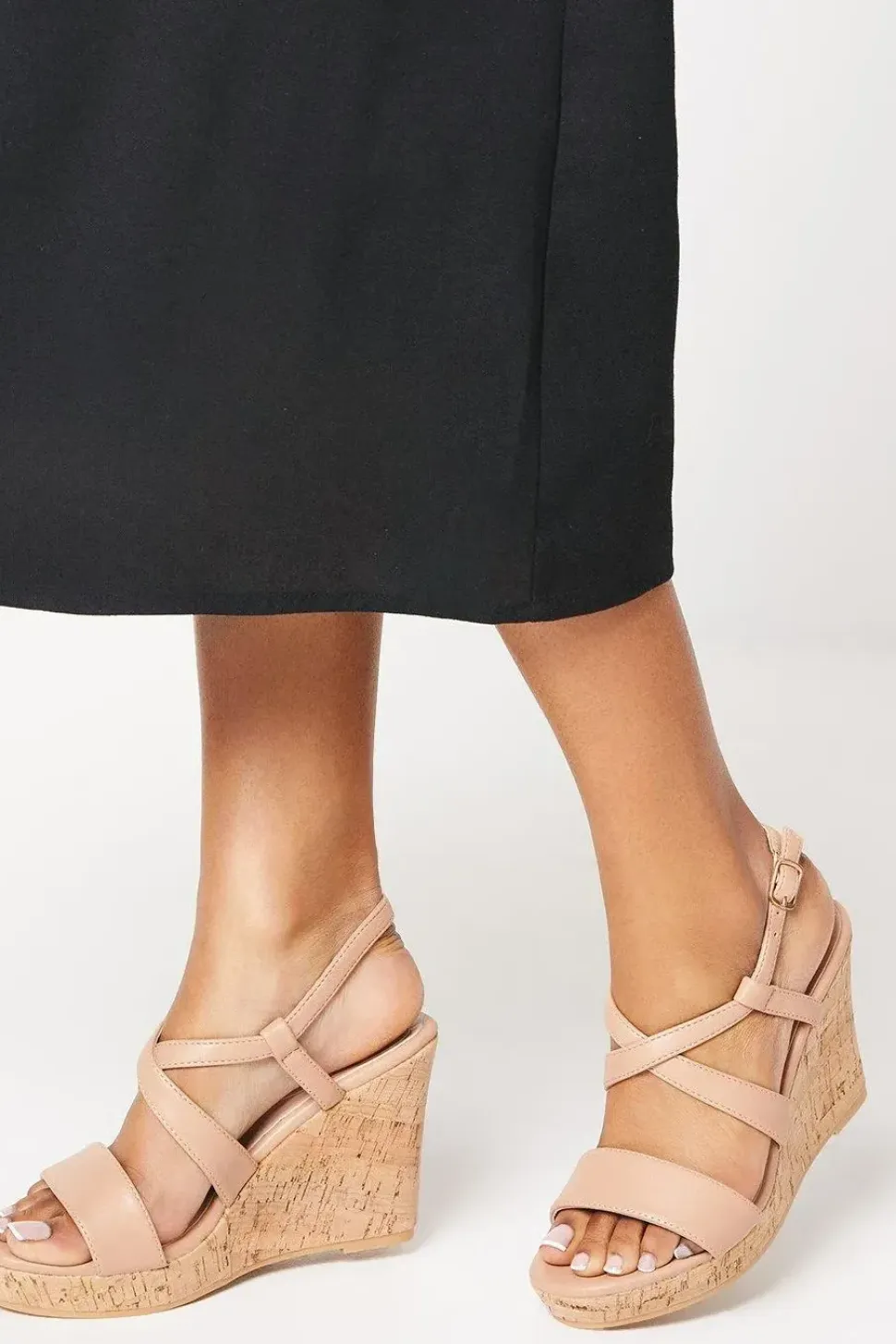 Kendrick Cross Strap Cork Covered Wedge Sandals