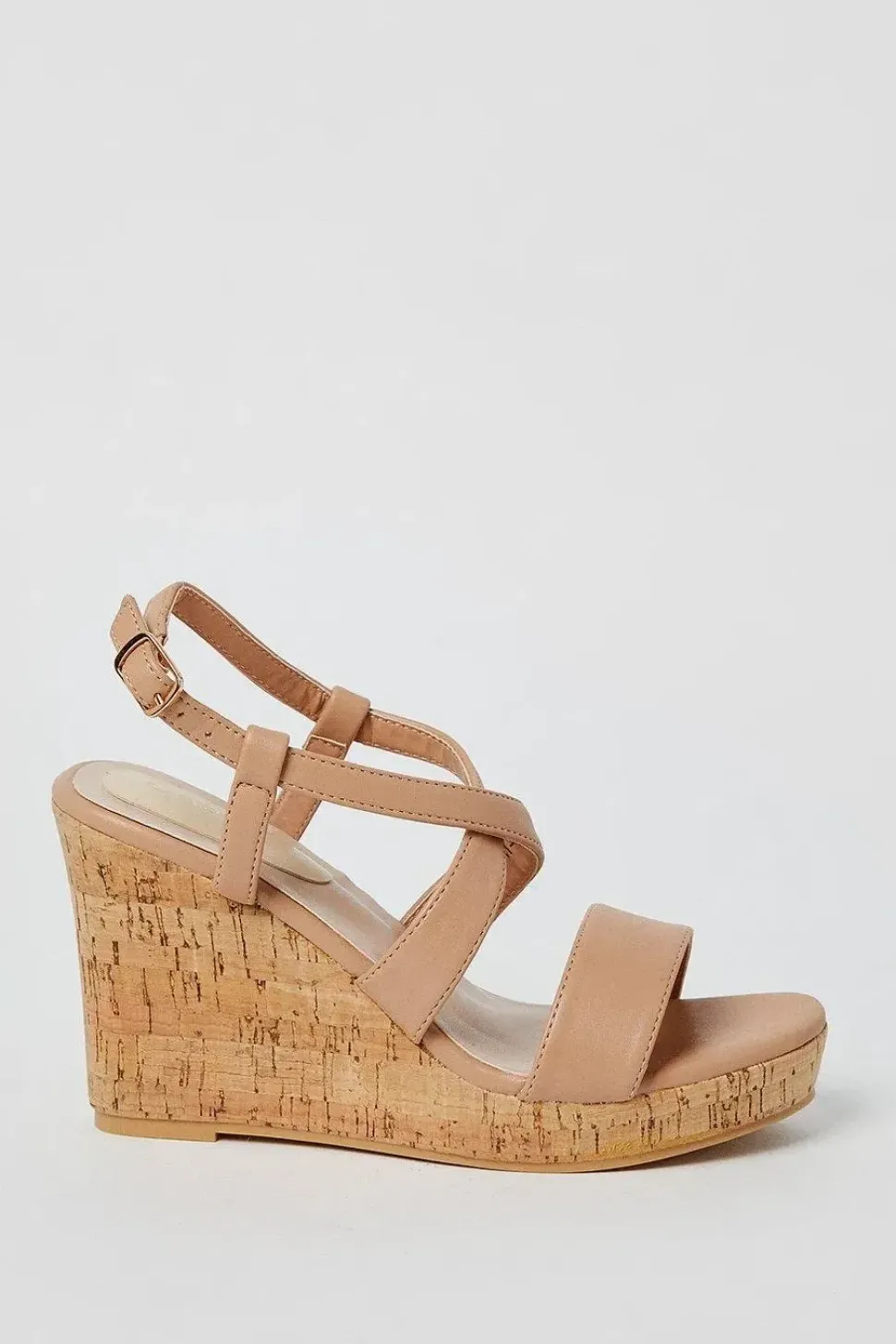 Kendrick Cross Strap Cork Covered Wedge Sandals
