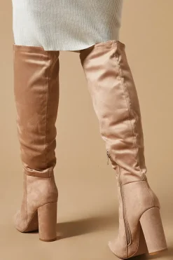 Kenia Faux Suede High Block Heel Pointed Knee Boot