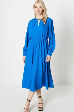 Keyhole Blouson Sleeve Midi Dress