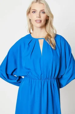 Keyhole Blouson Sleeve Midi Dress