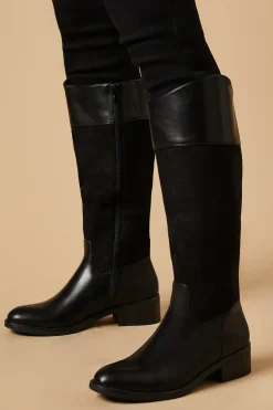 Keziah Mixed Material Low Heel Riding Knee Boot