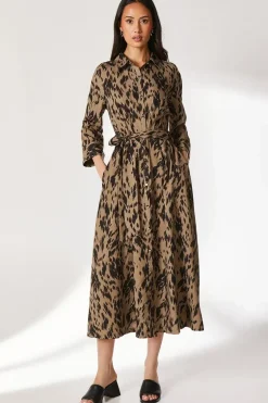 Khaki Abstract Shirt Dress