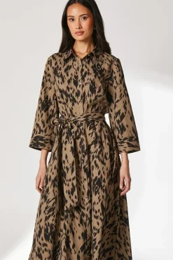 Khaki Abstract Shirt Dress