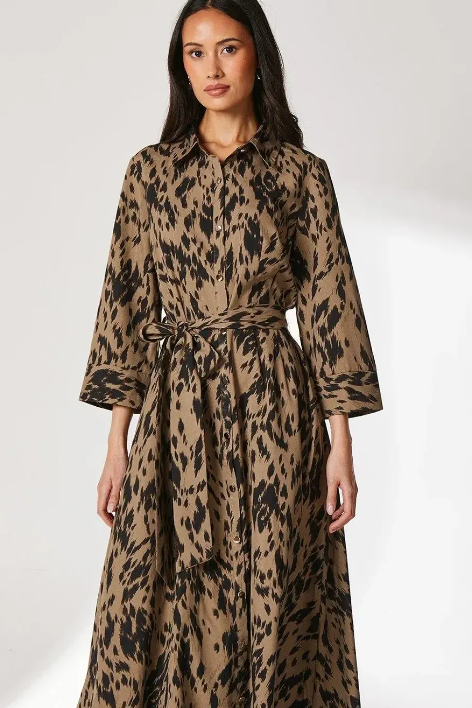 Khaki Abstract Shirt Dress