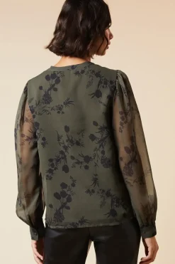 Khaki Floral Chiffon Overhead Shirt
