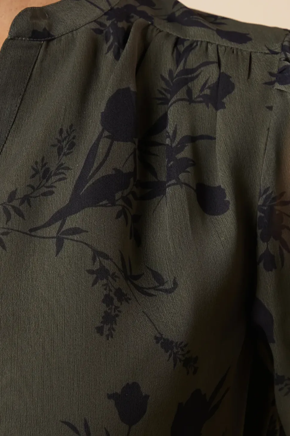 Khaki Floral Chiffon Overhead Shirt
