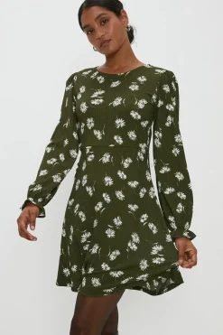 Khaki Floral Mini Dress