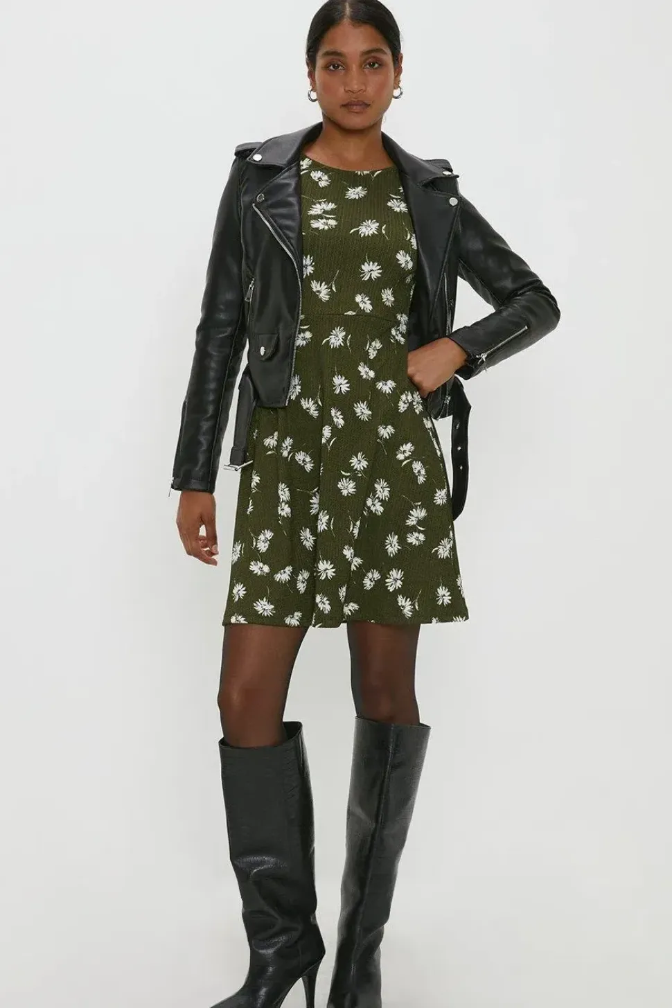 Khaki Floral Mini Dress