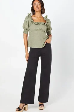 Khaki Ruffle Neck Blouse