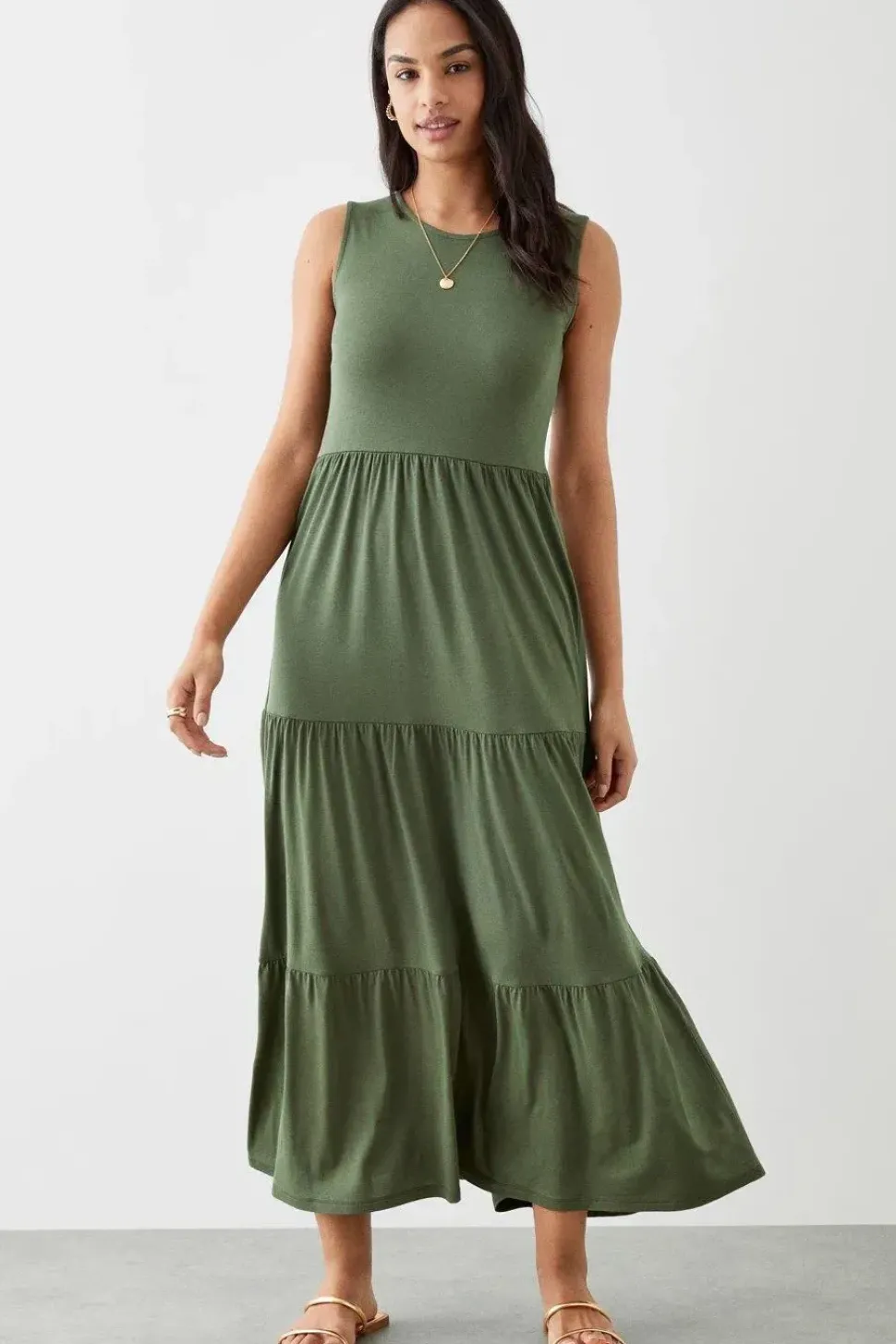 Khaki Tiered Maxi Dress