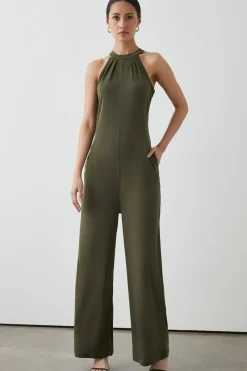 Khaki Twist Neck Jumpsuit
