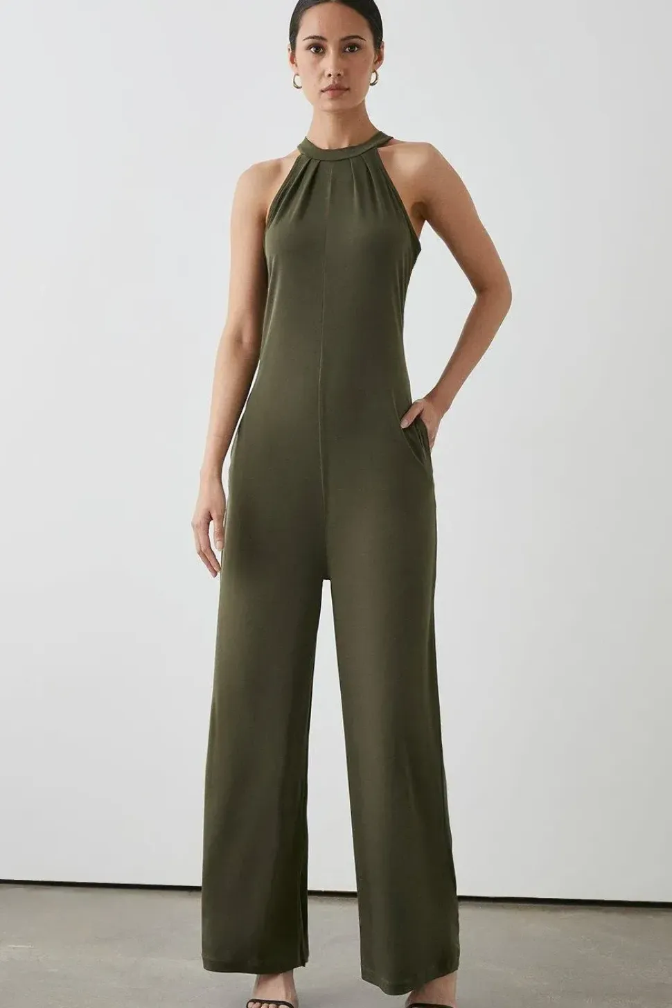 Khaki Twist Neck Jumpsuit