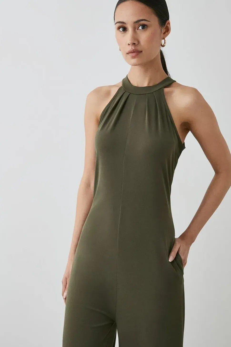 Khaki Twist Neck Jumpsuit