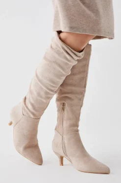 Khloe Knee High Low Heel Ruched Boots