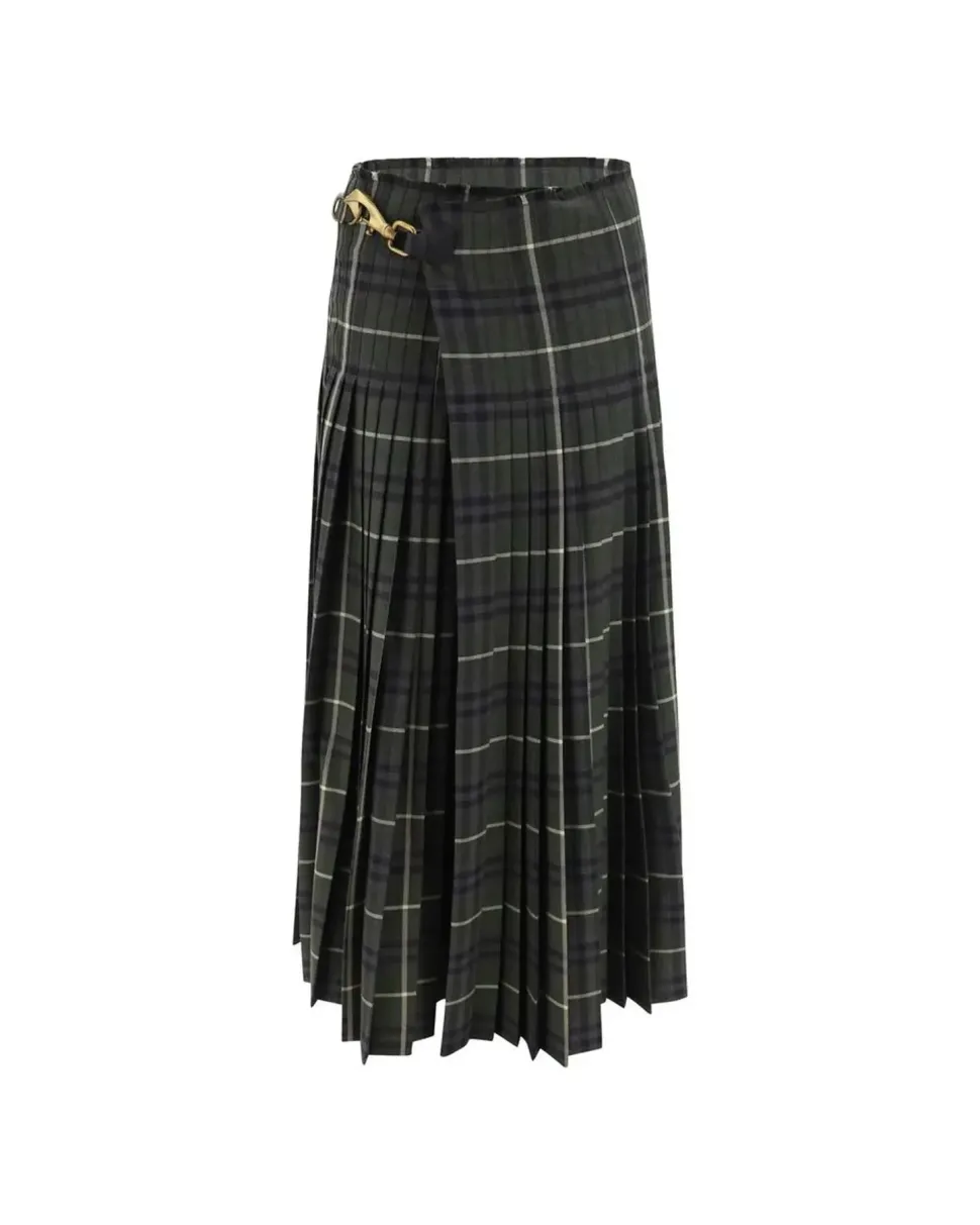 Kilt Long Skirt with Pleated Design and Archivio Check Pattern
