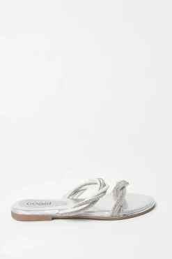 Kimmy Diamante Twist Strap Flat Mule Sandals