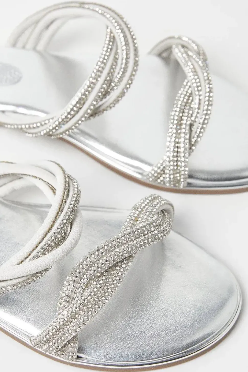 Kimmy Diamante Twist Strap Flat Mule Sandals