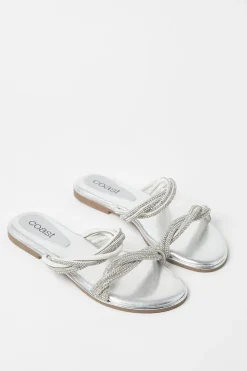 Kimmy Diamante Twist Strap Flat Mule Sandals