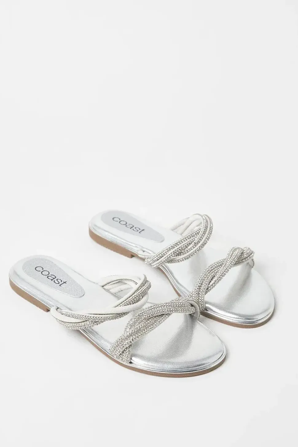 Kimmy Diamante Twist Strap Flat Mule Sandals