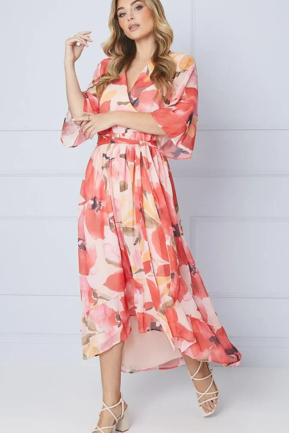 Kimono Sleeve Hi Lo Wrap Dress