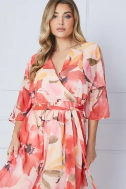 Kimono Sleeve Hi Lo Wrap Dress
