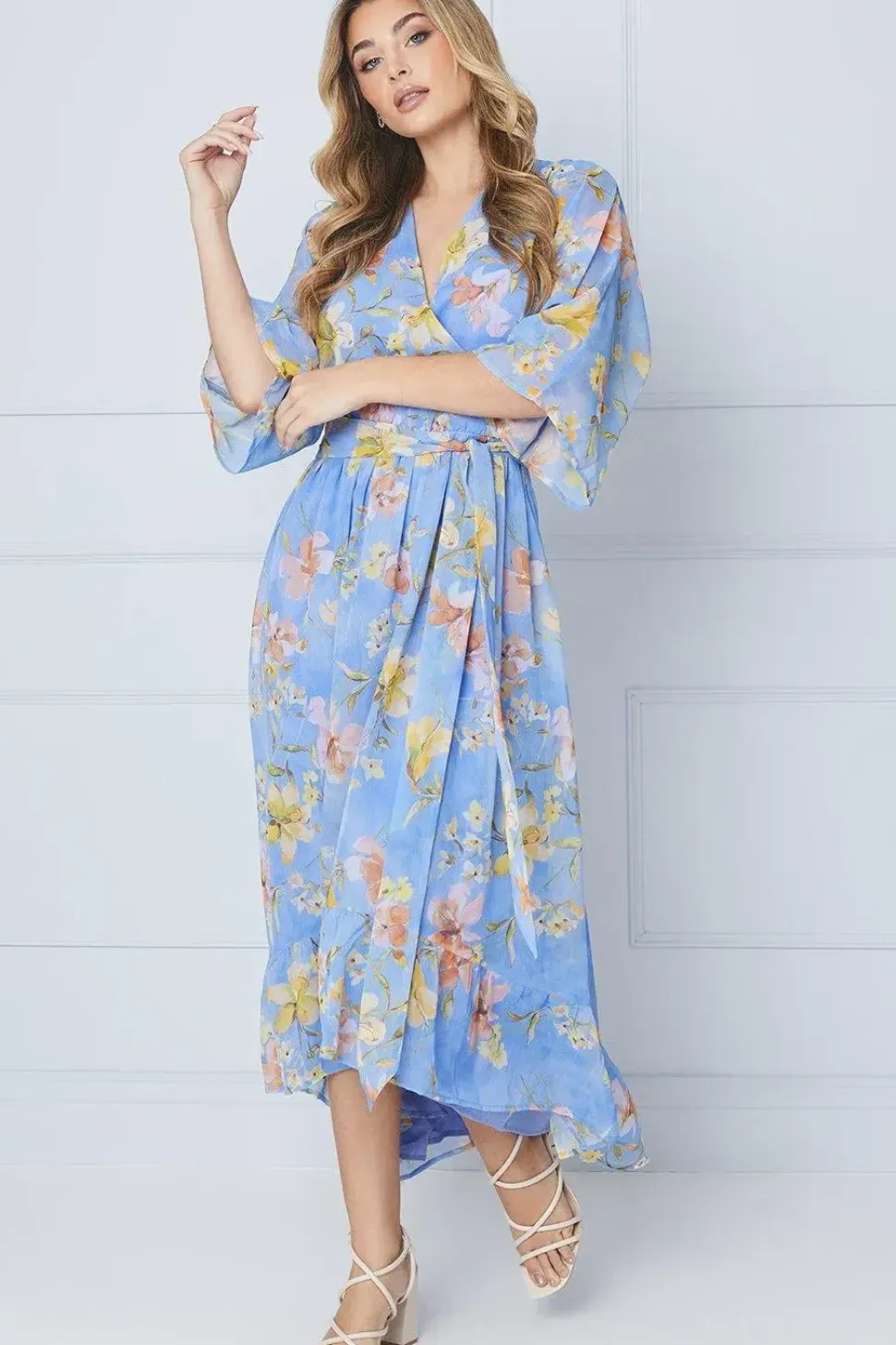 Kimono Sleeve Hi Lo Wrap Dress