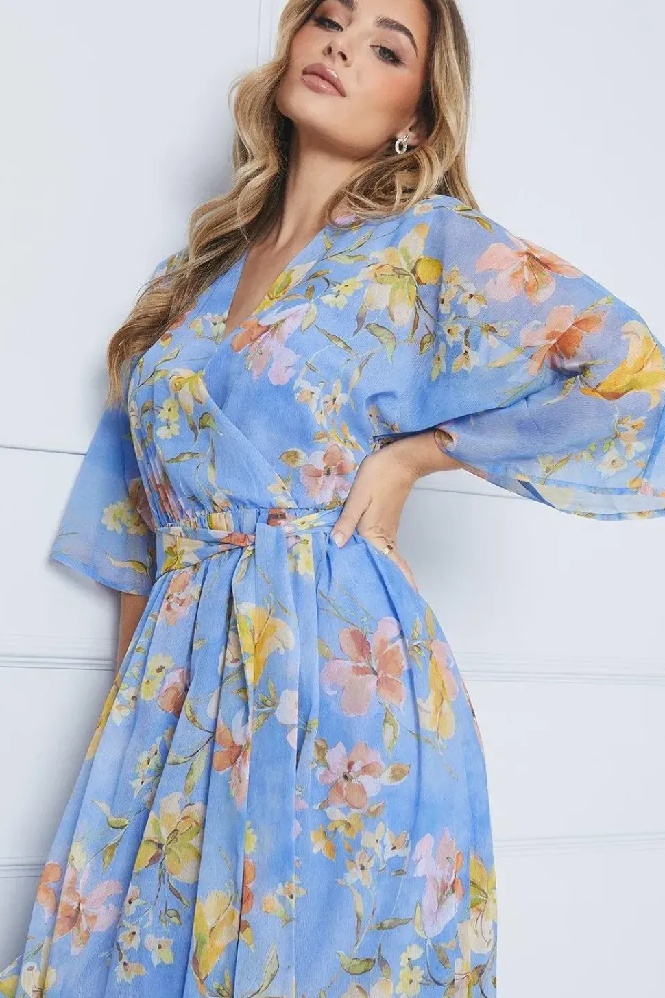 Kimono Sleeve Hi Lo Wrap Dress