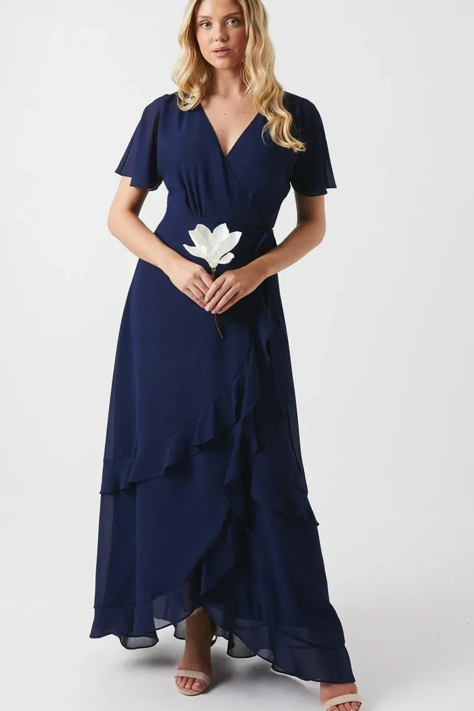 Kimono Sleeve Ruffle Chiffon Maxi Bridesmaids Dress