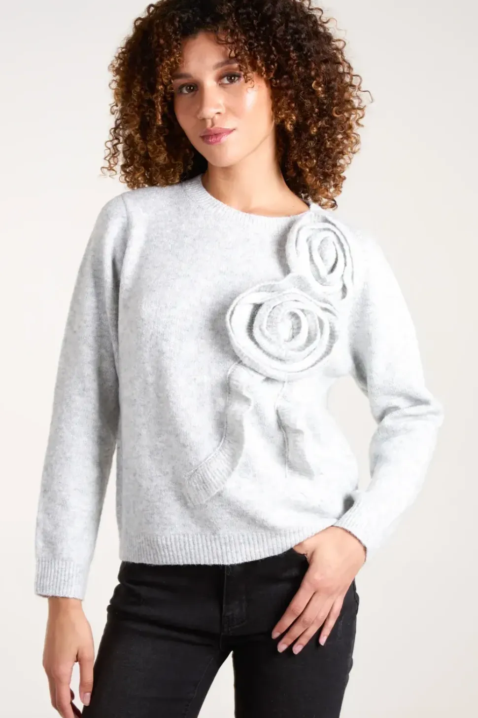 Knit Corsage Flower Jumper