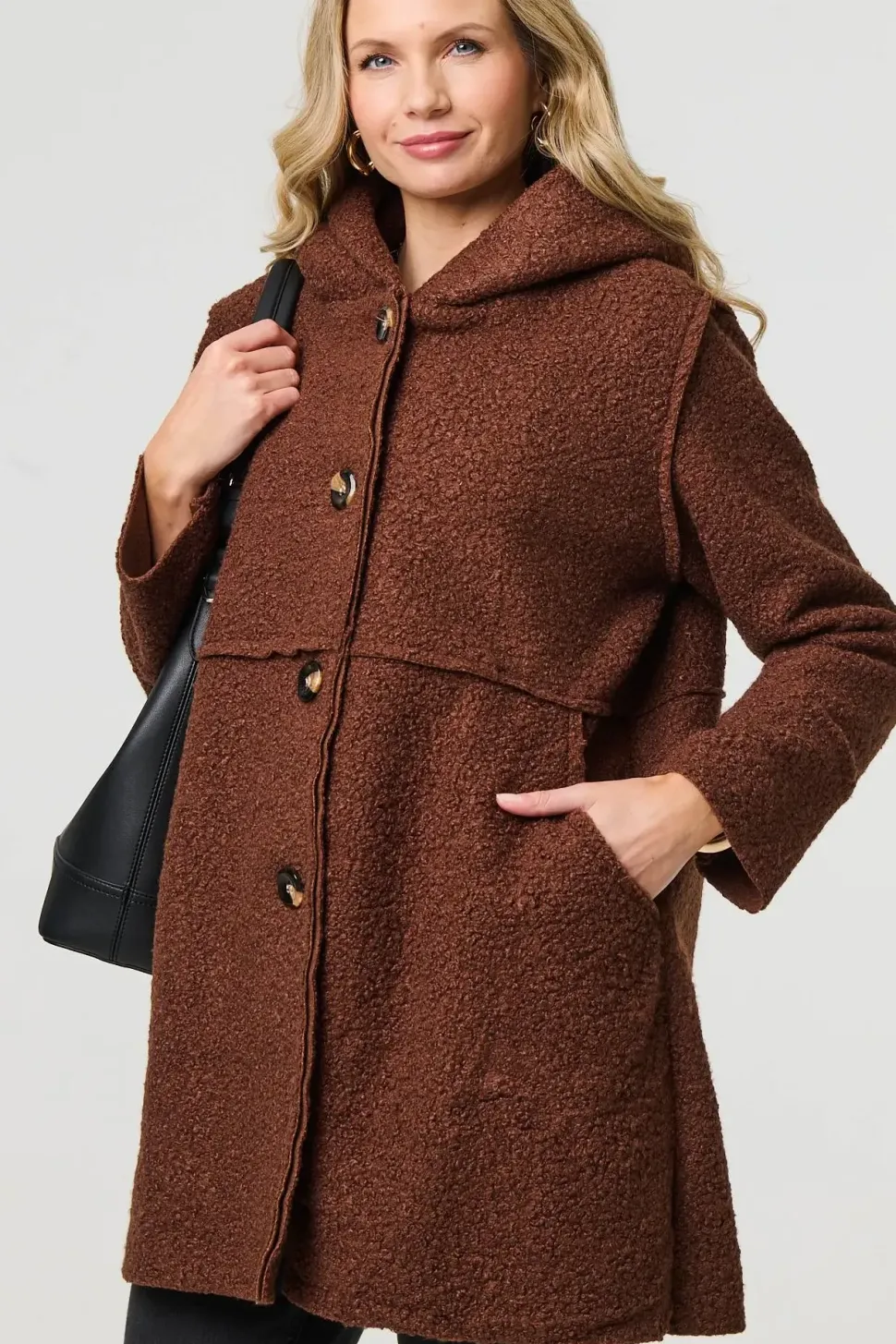 Knitted Button Detail Hooded Jacket