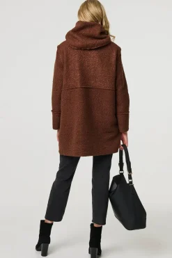 Knitted Button Detail Hooded Jacket