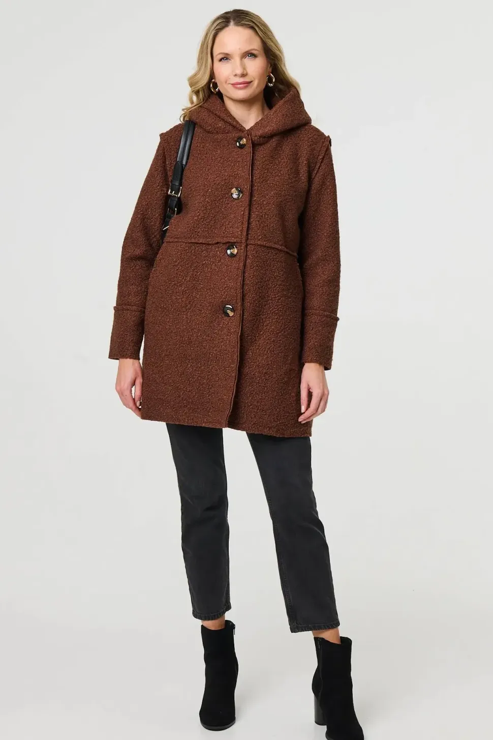 Knitted Button Detail Hooded Jacket
