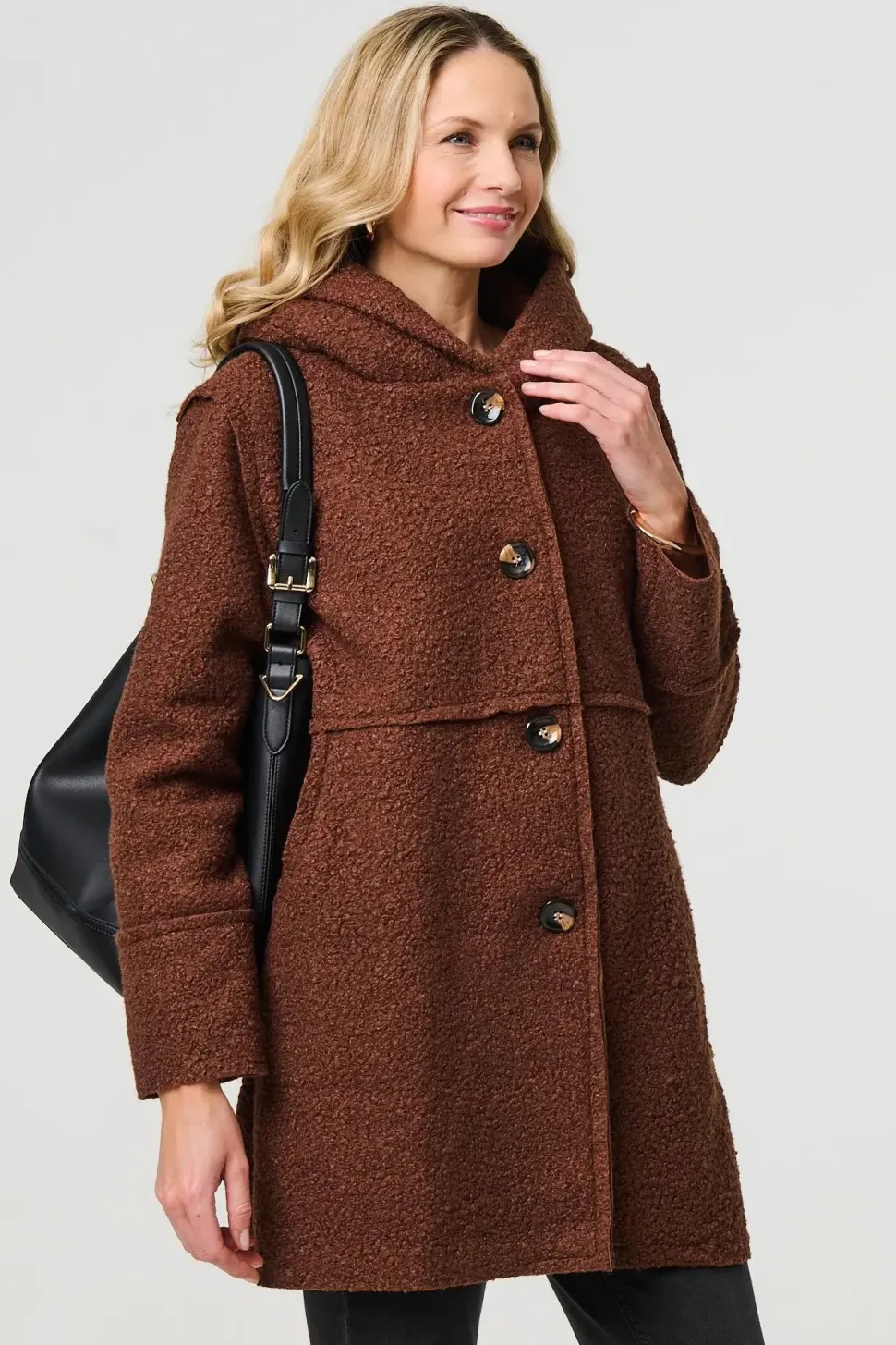 Knitted Button Detail Hooded Jacket