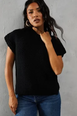 Knitted Cap Sleeve Dipped Hem Jumper
