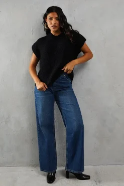 Knitted Cap Sleeve Dipped Hem Jumper
