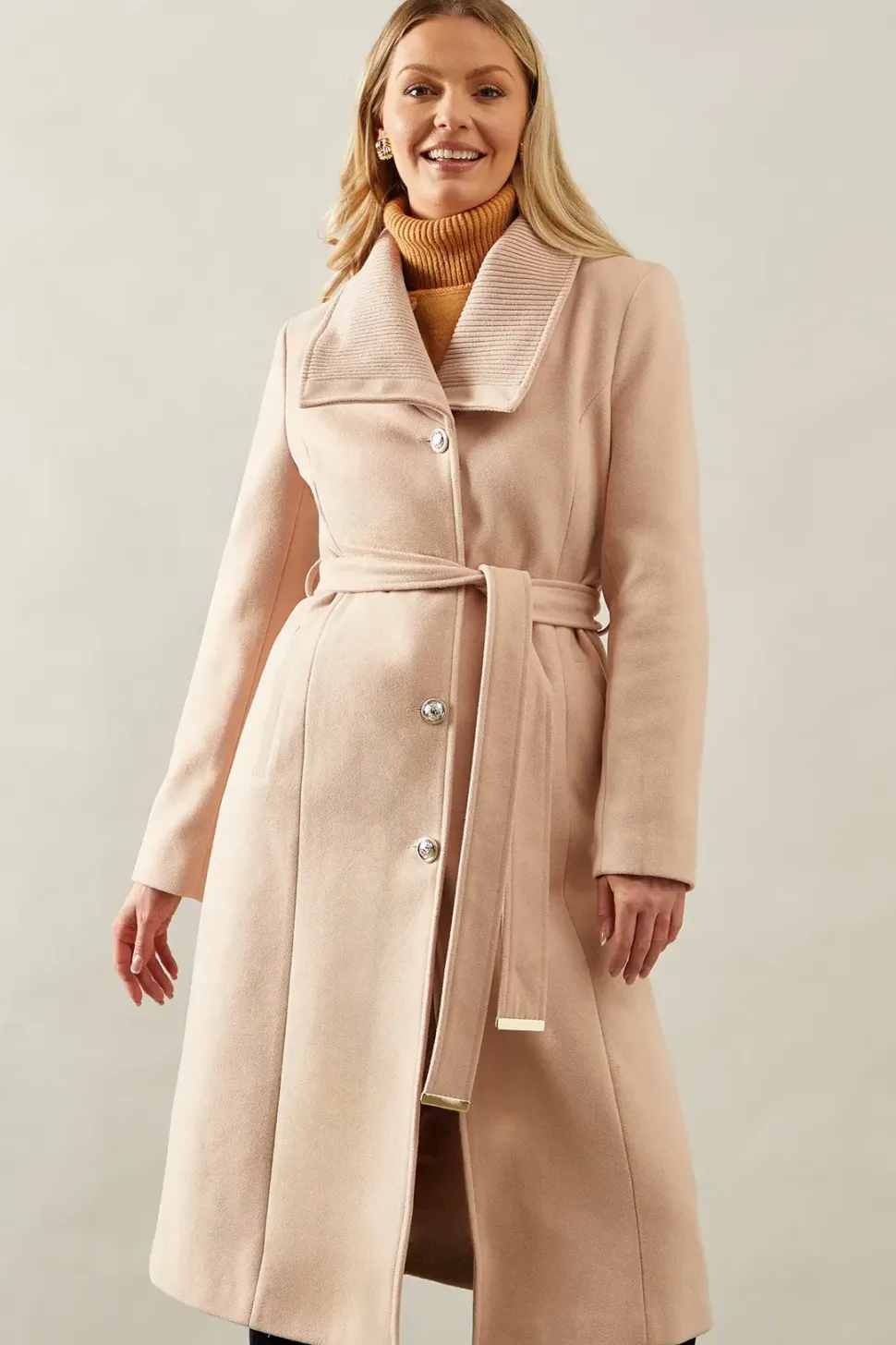Knitted Collar Button Through Wrap Coat