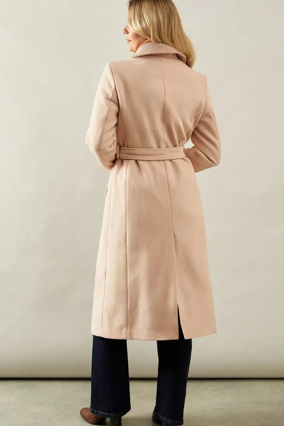 Knitted Collar Button Through Wrap Coat