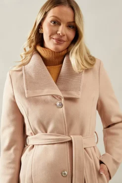 Knitted Collar Button Through Wrap Coat