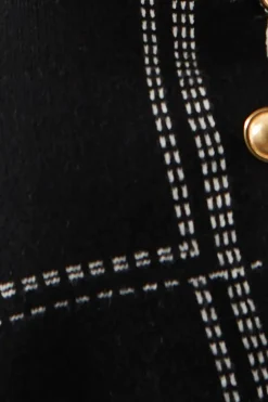 Knitted Crew Neck Contrast Seam Gold Button Detail Cardigan