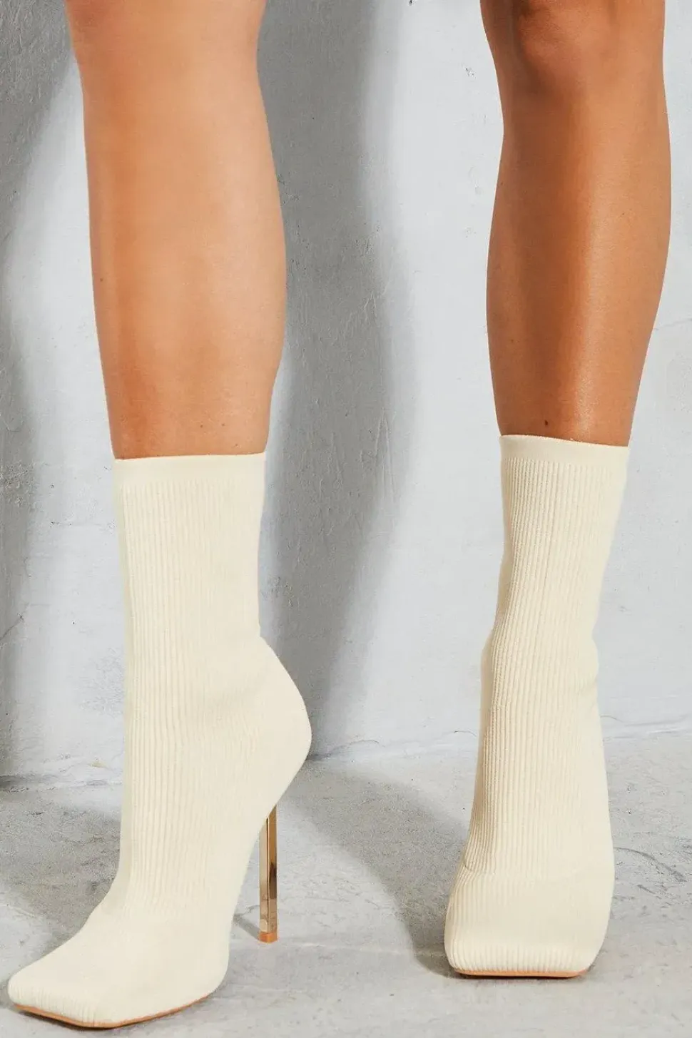 Knitted Gold Heel Ankle Boots