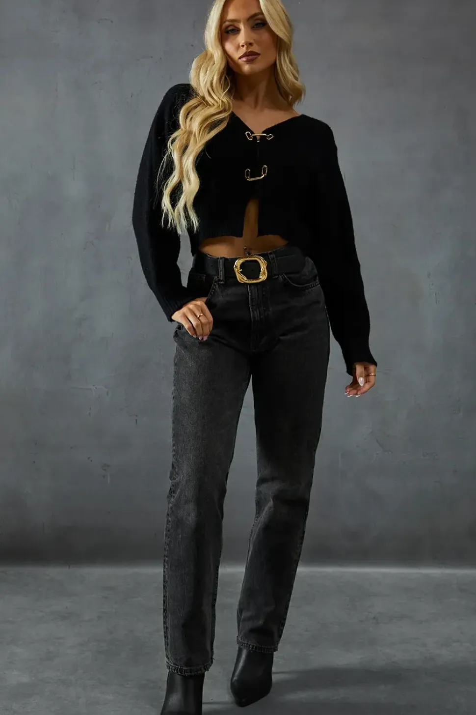Knitted Gold Trim Detail Batwing Cardigan