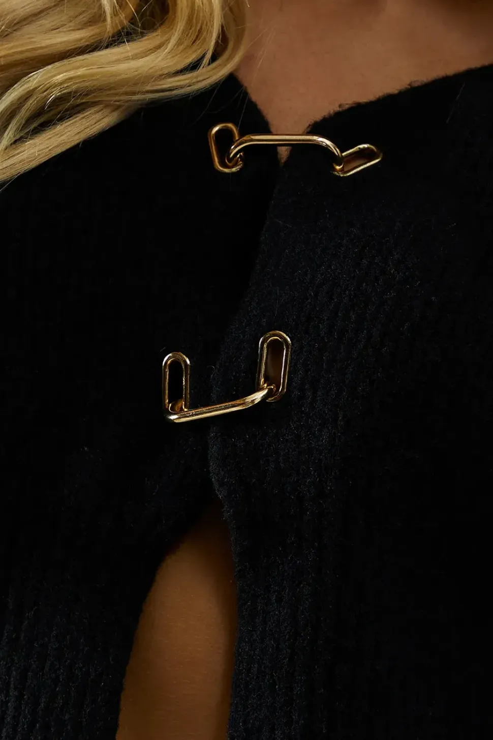 Knitted Gold Trim Detail Batwing Cardigan