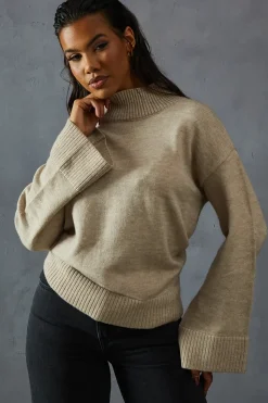 Knitted High Neck Wide Sleeve Jumper