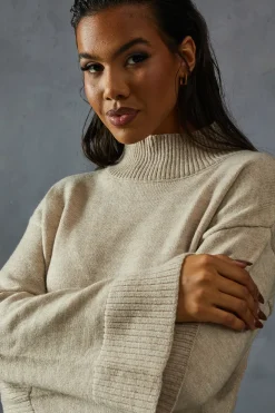 Knitted High Neck Wide Sleeve Jumper