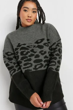 Knitted Leopard Colourblock Jumper